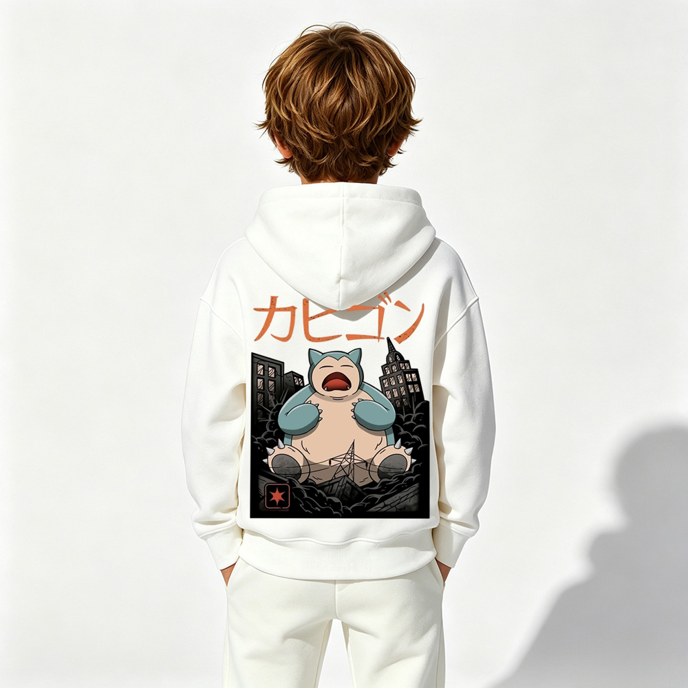 Pokémon Anime Graphic Hoodie for Snorlax Kids Cartoon Print Cotton Tee