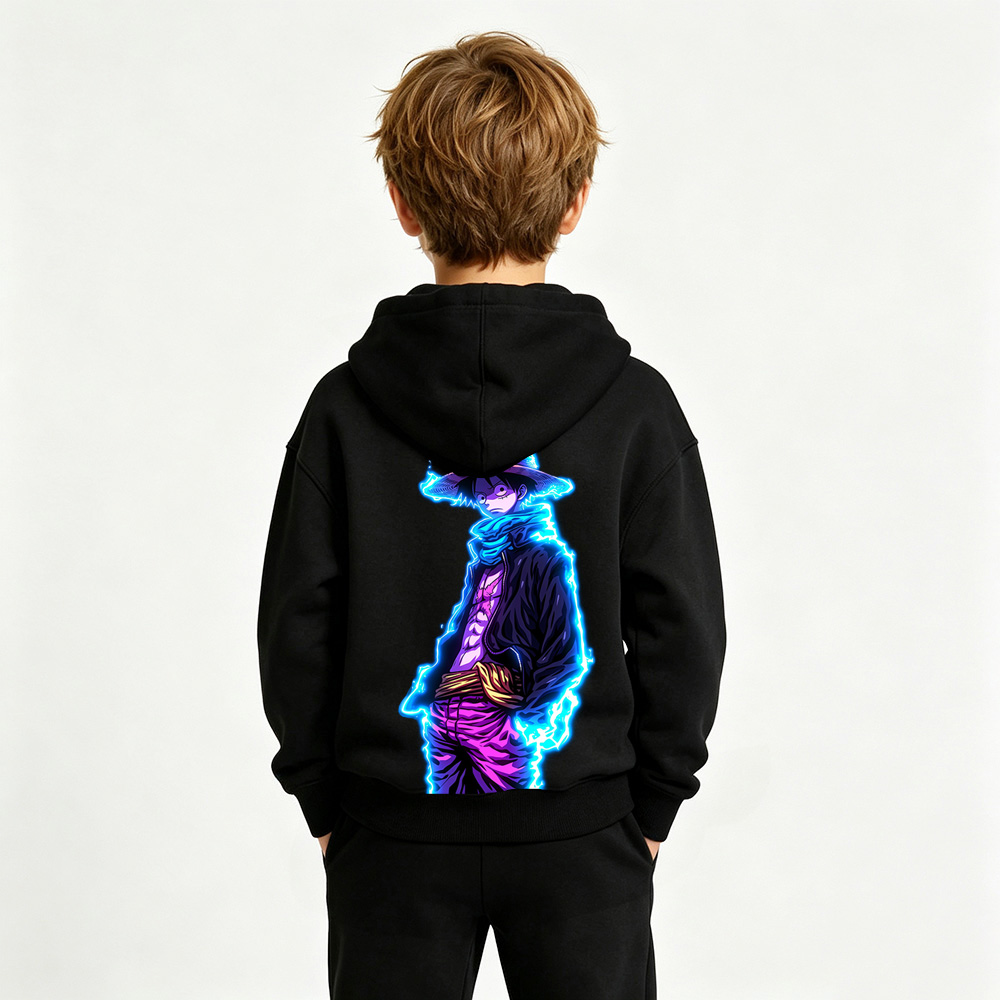 One Piece Anime Graphic Hoodie for Luffy Kids Cartoon Print Cotton Tee
