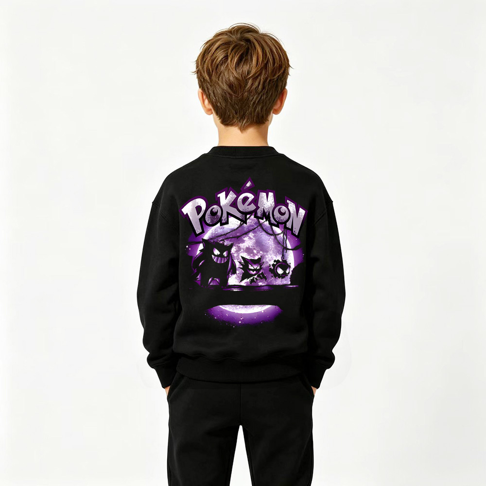Pokémon Anime Graphic Crewneck Sweatshirt for Gengar Kids Cartoon Print Cotton Tee