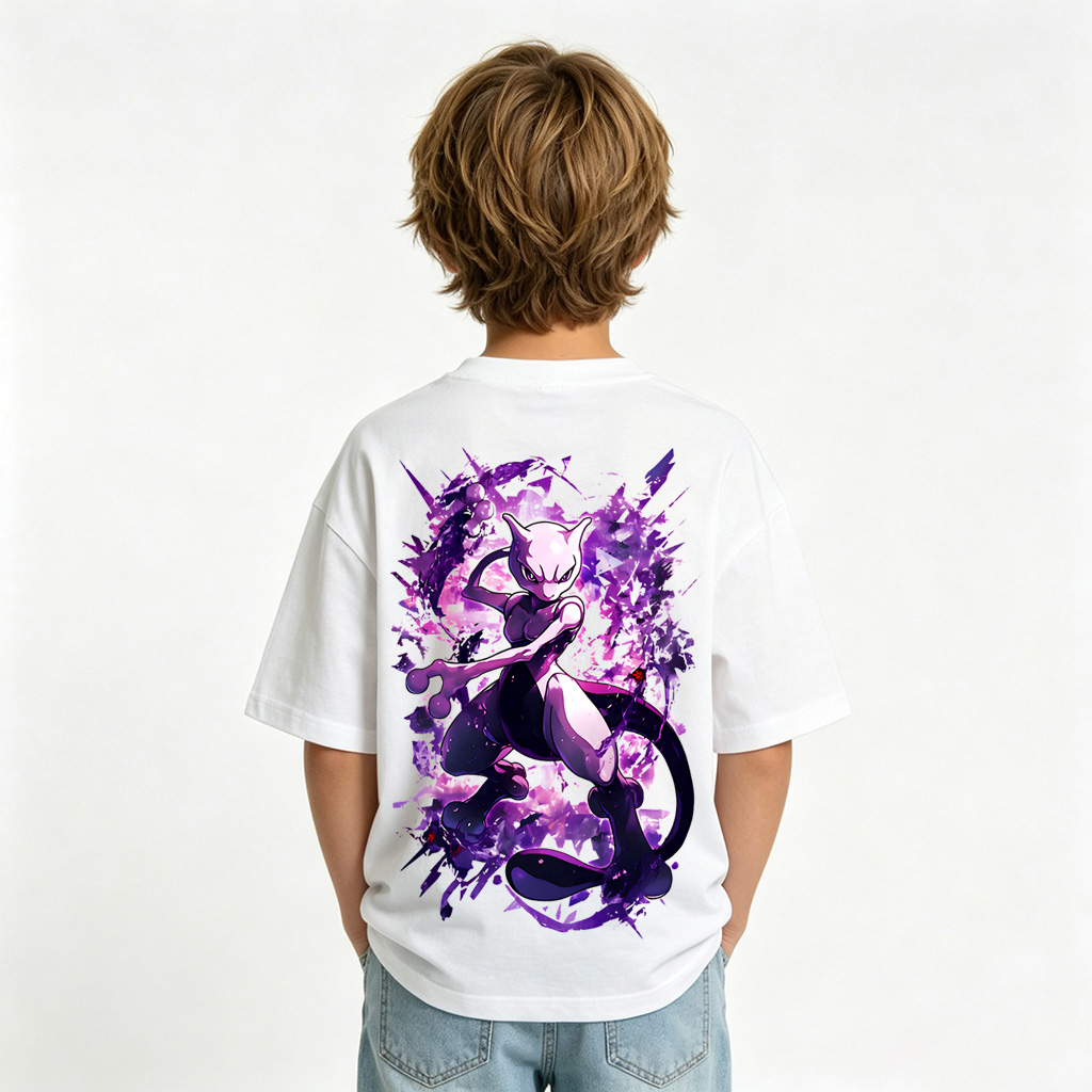 Pokémon Anime Graphic T-Shirt for Mewtwo Kids Cartoon Print Cotton Tee
