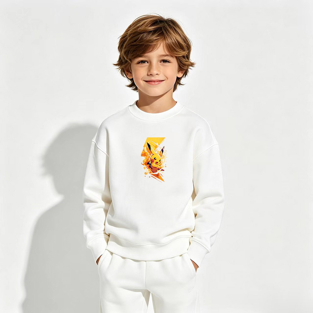 Pokémon Anime Graphic Crewneck Sweatshirt for Pikachu lightning Kids Cartoon Print Cotton Tee