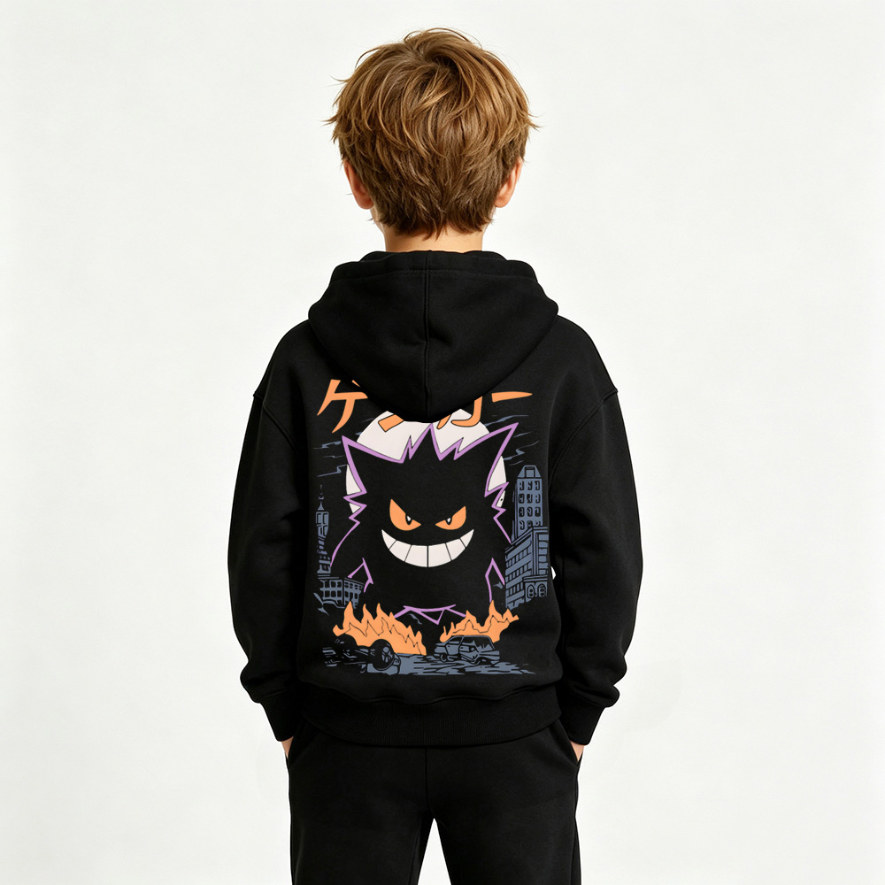 Pokémon Anime Graphic Hoodie for Gengar Kids Cartoon Print Cotton Tee