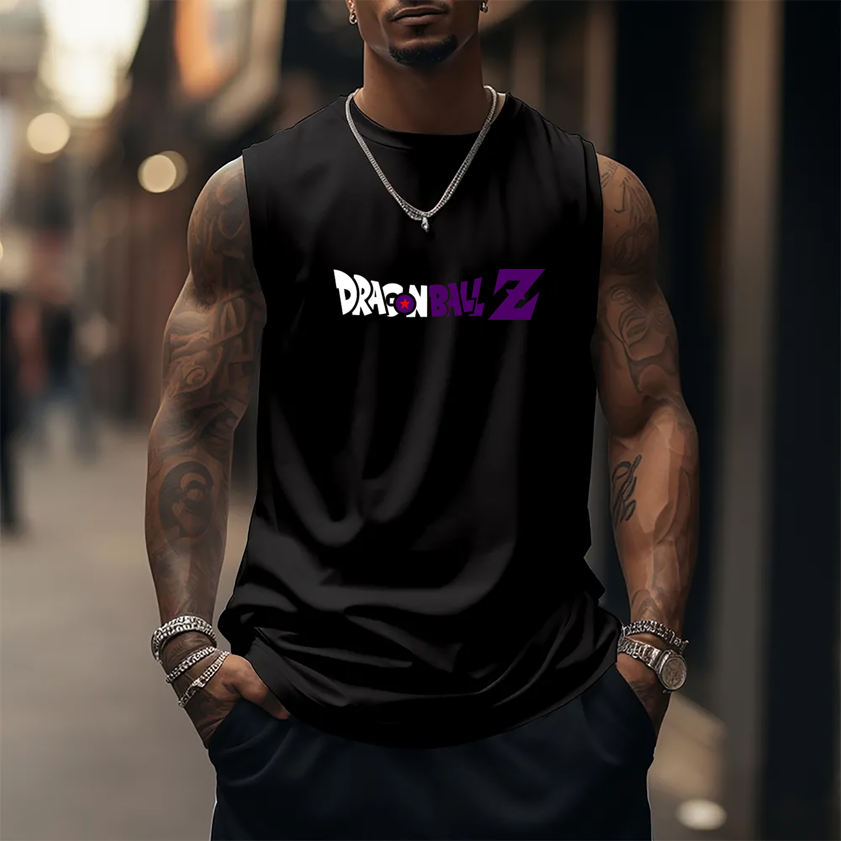 Oversized Anime Print Gym Tank Top