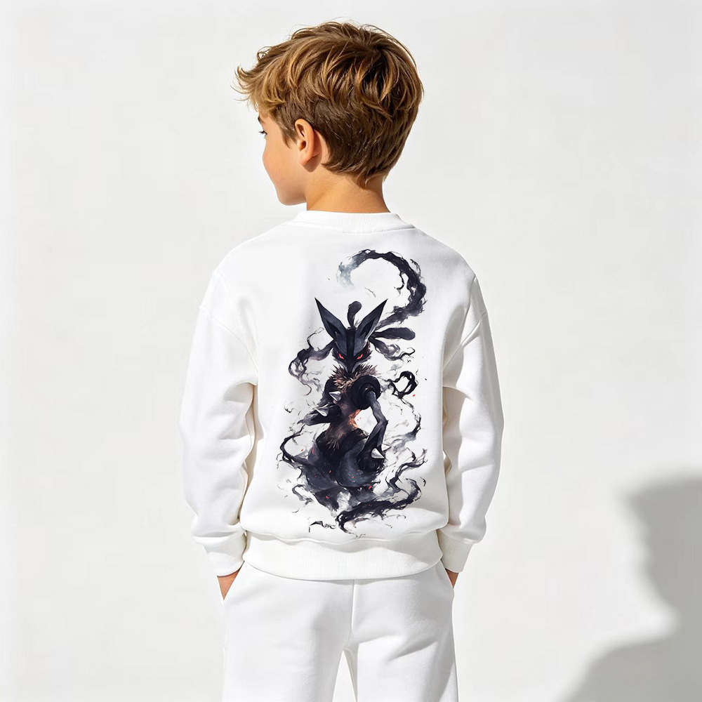 Pokémon Anime Graphic Crewneck Sweatshirt for Lucario Kids Cartoon Print Cotton Tee