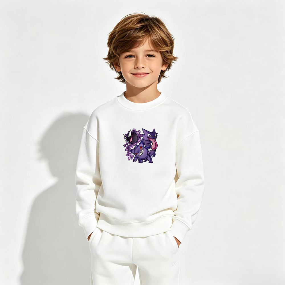 Pokémon Anime Graphic Crewneck Sweatshirt for Gengar Kids Cartoon Print Cotton Tee
