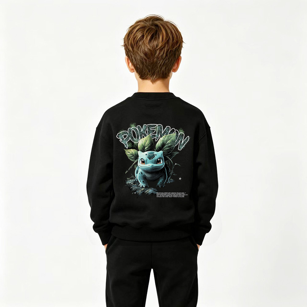 Pokémon Anime Graphic Crewneck Sweatshirt for Bulbasaur Kids Cartoon Print Cotton Tee