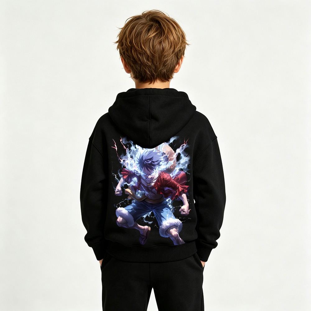 One Piece Anime Graphic Hoodie for Gear 5 Luffy Kids Cartoon Print Cotton Tee