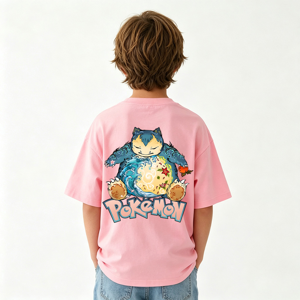 Pokémon Snorlax Anime Graphic T-Shirt for Kids Cartoon Print Cotton Tee