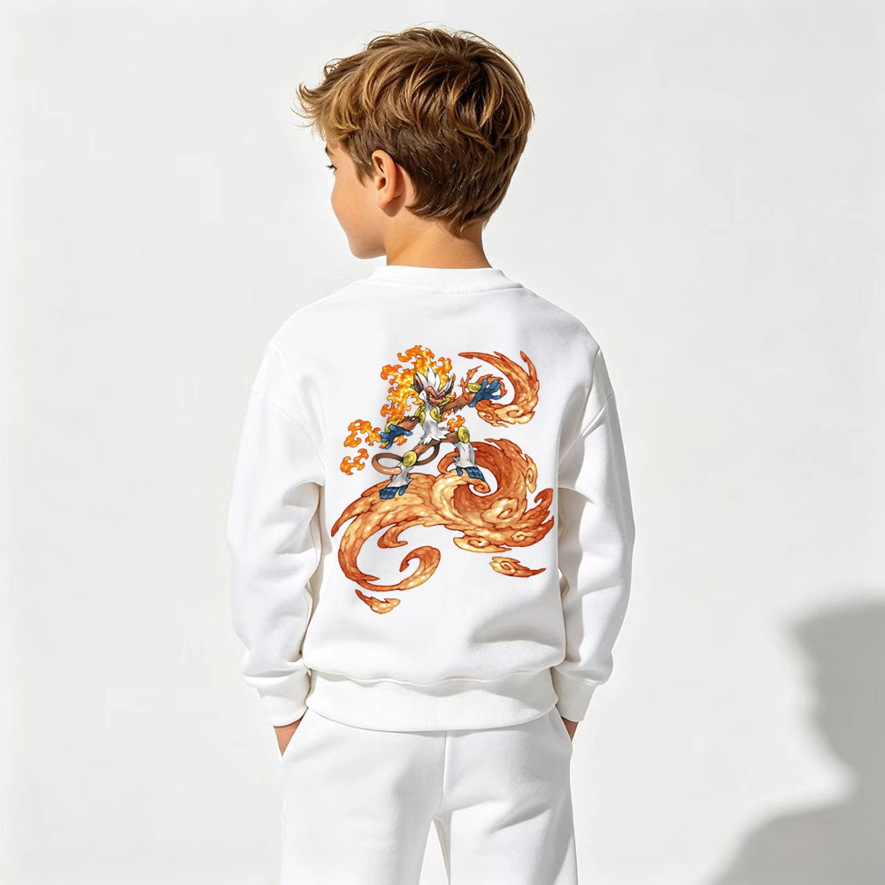 Pokémon Anime Graphic Crewneck Sweatshirt for Infernape Kids Cartoon Print Cotton Tee