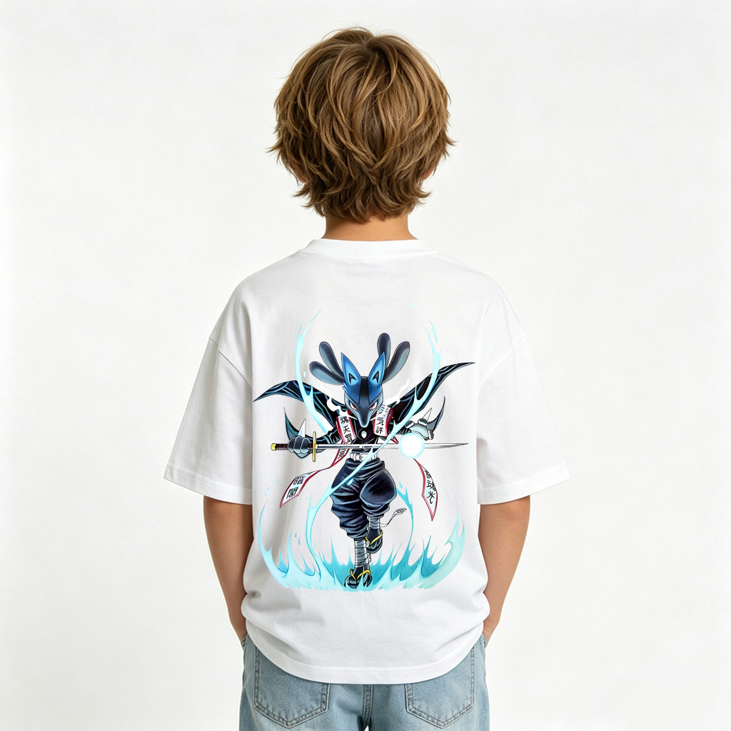 Pokémon Anime Graphic T-Shirt for Lucario Kids Cartoon Print Cotton Tee
