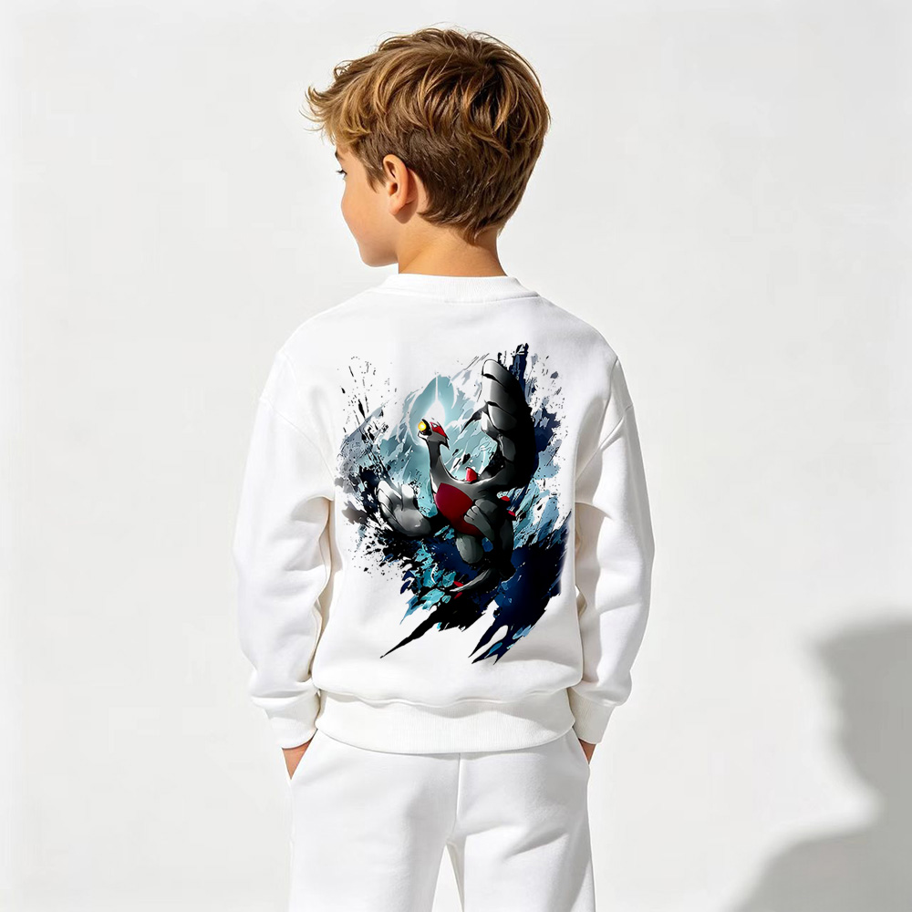 Pokémon Anime Graphic Crewneck Sweatshirt for Lugia Kids Cartoon Print Cotton Tee