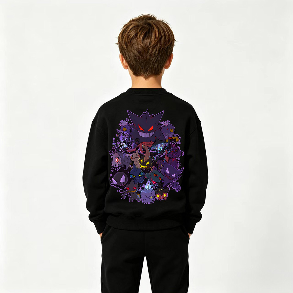 Pokémon Anime Graphic Crewneck Sweatshirt for Gengar Kids Cartoon Print Cotton Tee
