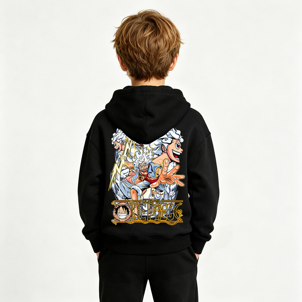 One Piece Anime Graphic Hoodie for Gear 5 Luffy Kids Cartoon Print Cotton Tee