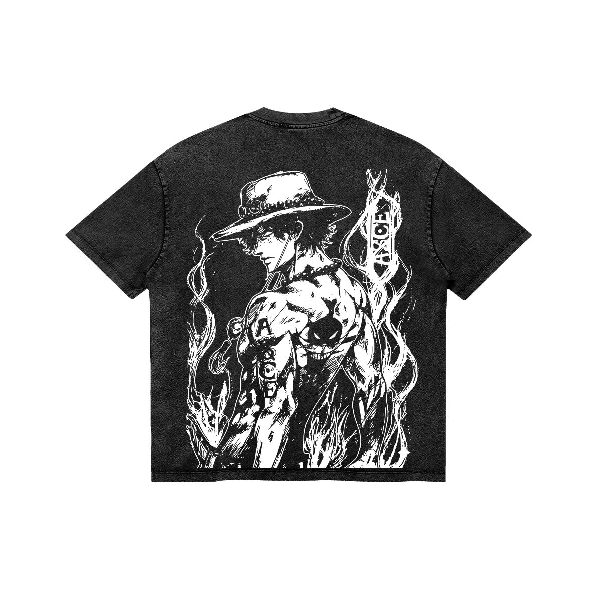 One Piece Ace Anime Print T-Shirt  Pure Cotton Washed Short-Sleeve Top Cartoon Graphic Style