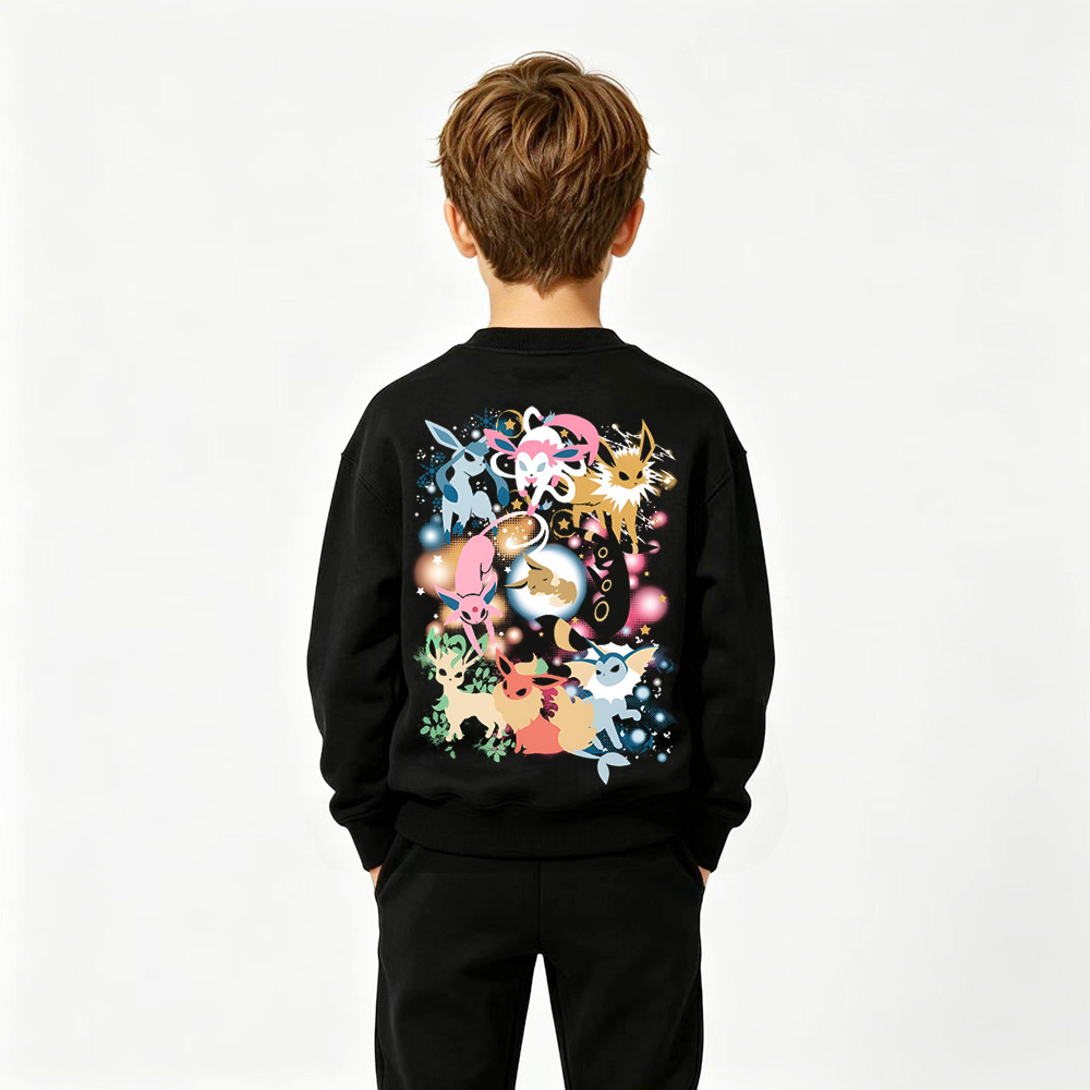 Pokémon Anime Graphic Crewneck Sweatshirt for Eevee Kids Cartoon Print Cotton Tee