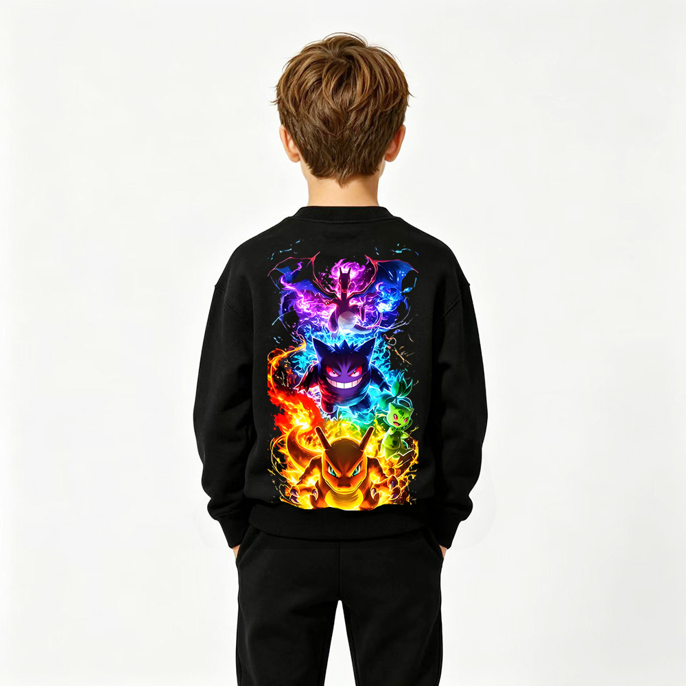 Pokémon Anime Graphic Crewneck Sweatshirt for Kids Cartoon Print Cotton Tee