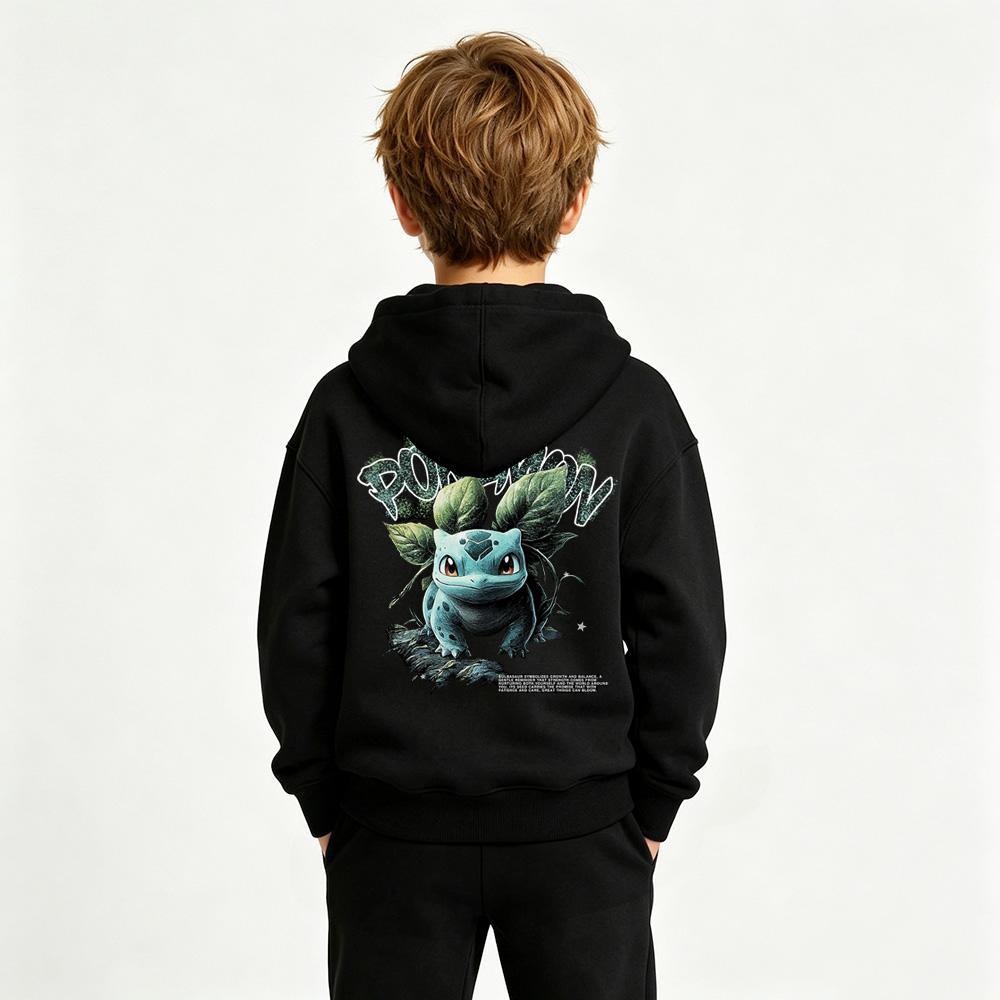 Pokémon Anime Graphic Hoodie for Bulbasaur Kids Cartoon Print Cotton Tee