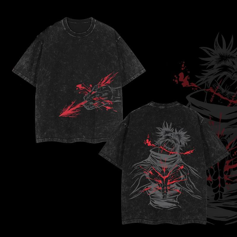 Retro Unisex Casual Anime Print Washed T-shirt-AnimeClothe