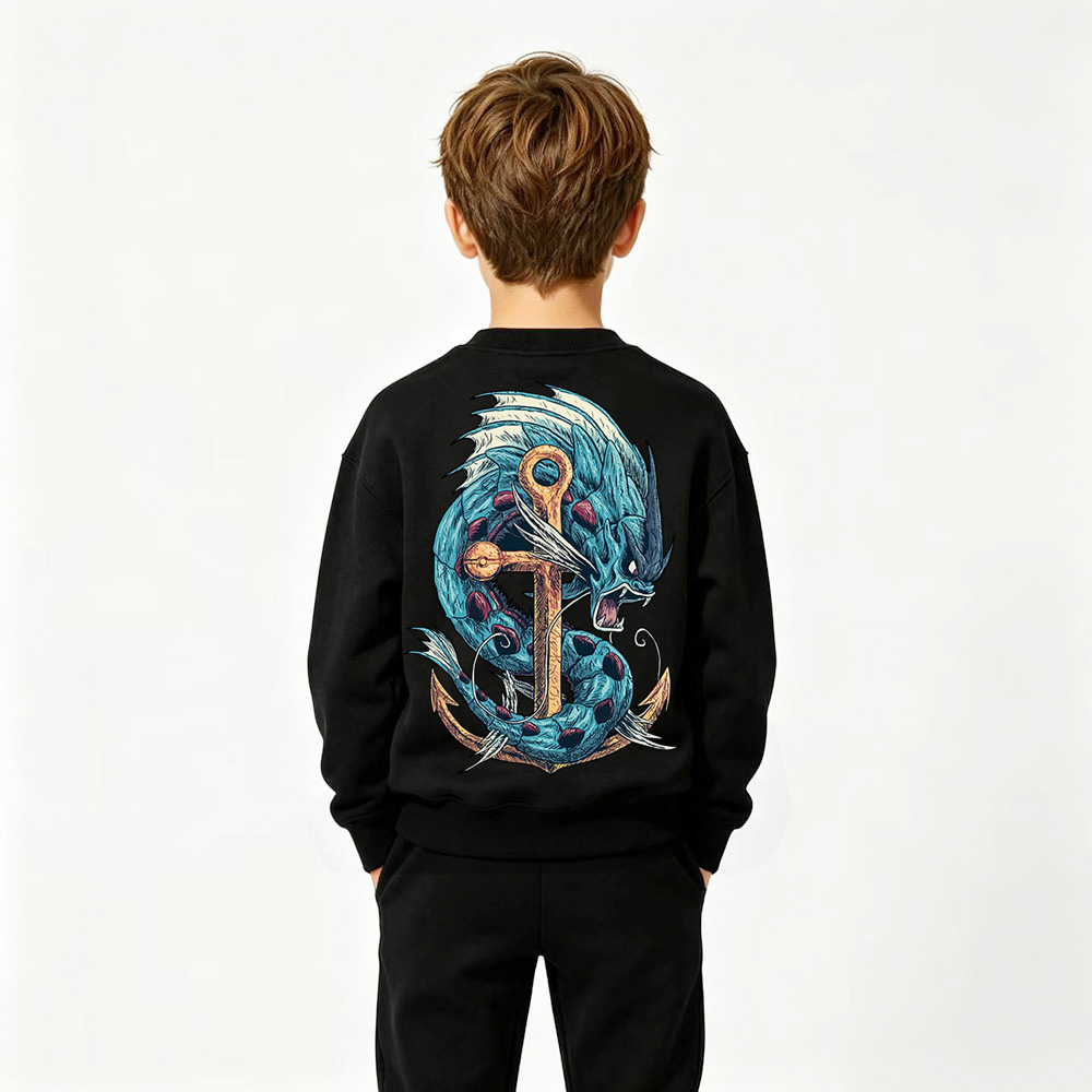 Pokémon Anime Graphic Crewneck Sweatshirt for Gyarados Kids Cartoon Print Cotton Tee