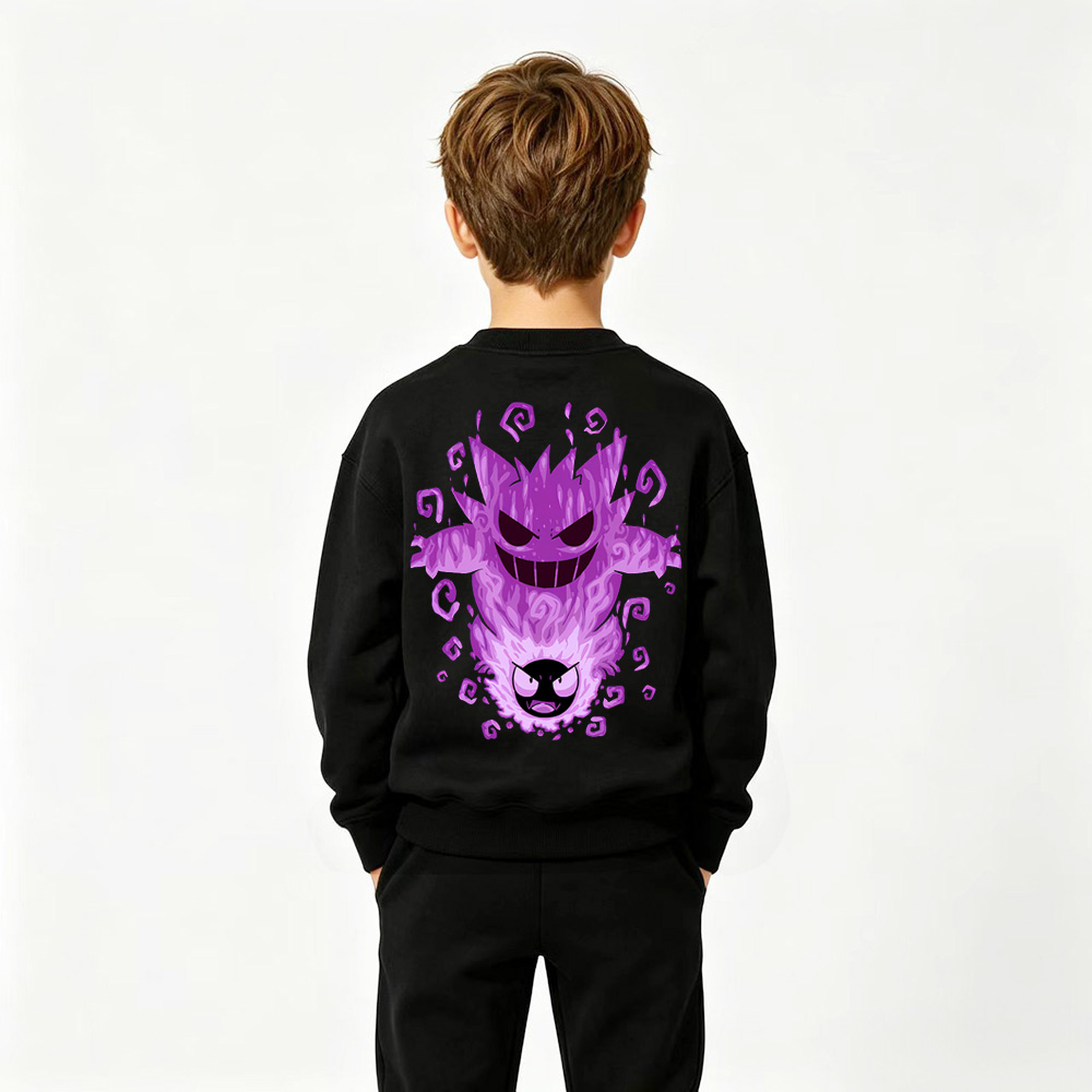 Pokémon Anime Graphic Crewneck Sweatshirt for Gengar Kids Cartoon Print Cotton Tee