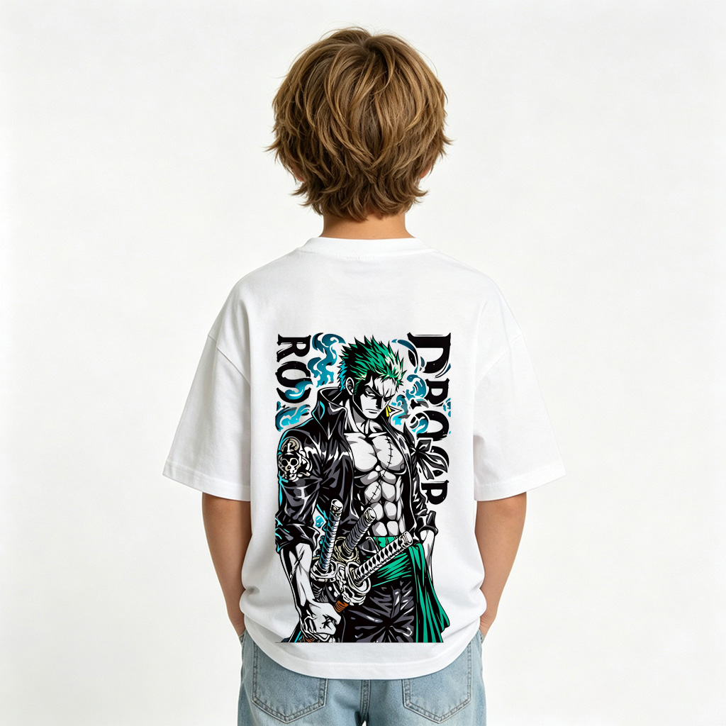 One Piece Anime Graphic T-Shirt for Zoro Kids Cartoon Print Cotton Tee