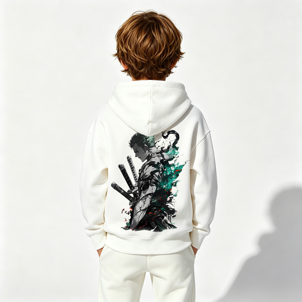 One Piece Anime Graphic Hoodie for Zoro Kids Cartoon Print Cotton Tee
