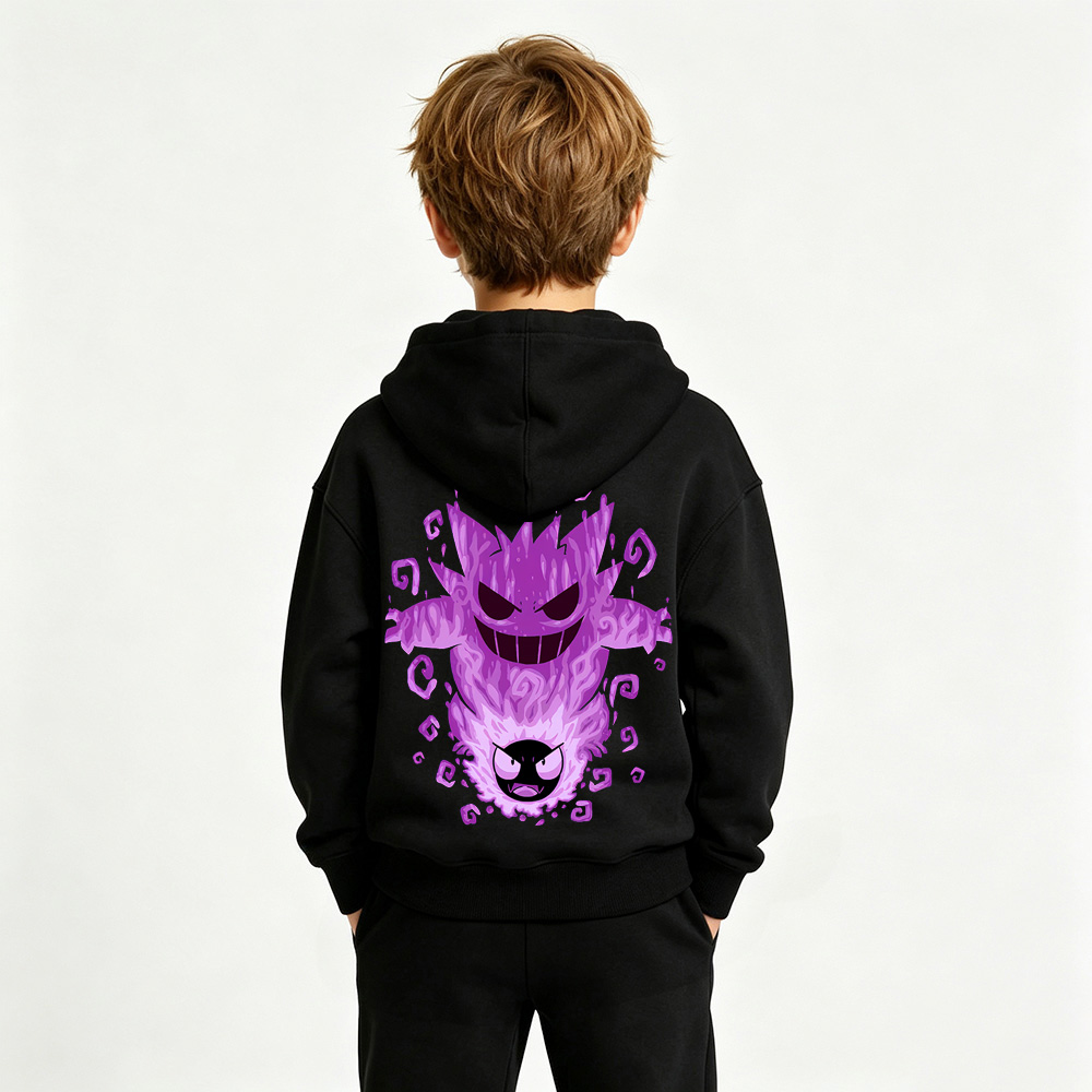 Pokémon Anime Graphic Hoodie for Gengar Kids Cartoon Print Cotton Tee