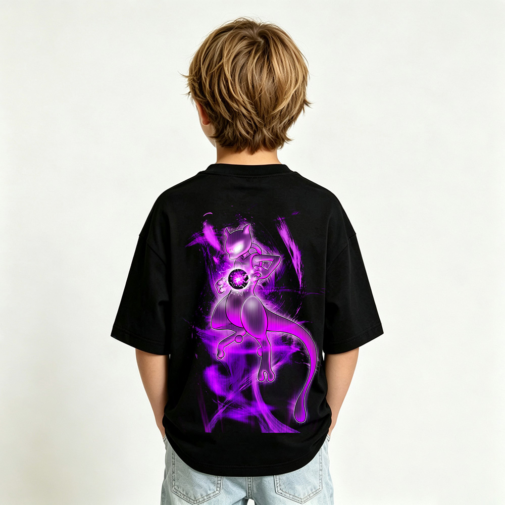 Pokémon Mewtwo Anime Graphic T-Shirt for Kids Cartoon Print Cotton Tee
