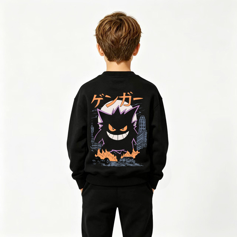 Pokémon Anime Graphic Crewneck Sweatshirt for Gengar Kids Cartoon Print Cotton Tee