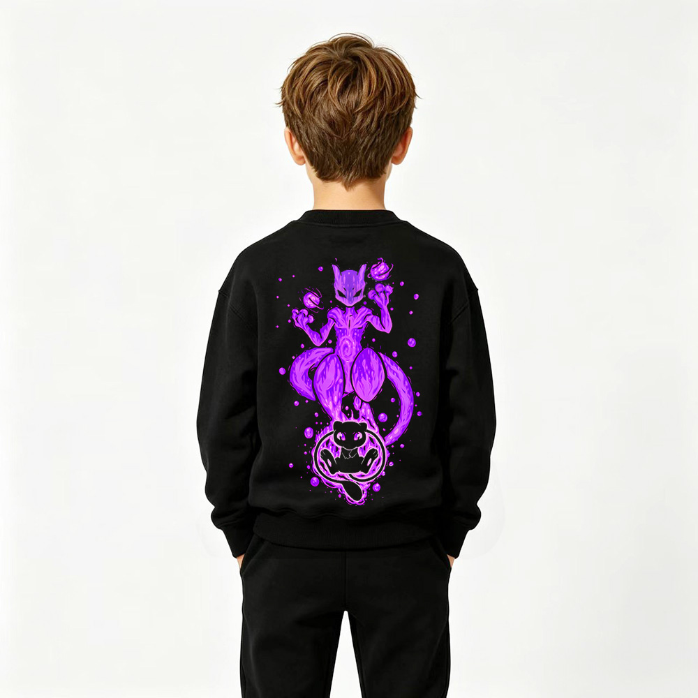Pokémon Anime Graphic Crewneck Sweatshirt for Mewtwo Kids Cartoon Print Cotton Tee