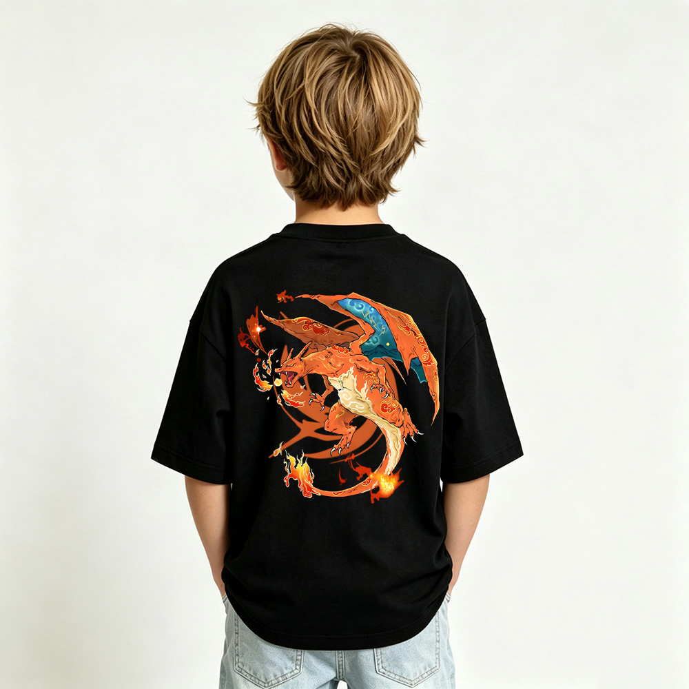 Pokémon Anime Graphic T-Shirt for Charizard Kids Cartoon Print Cotton Tee