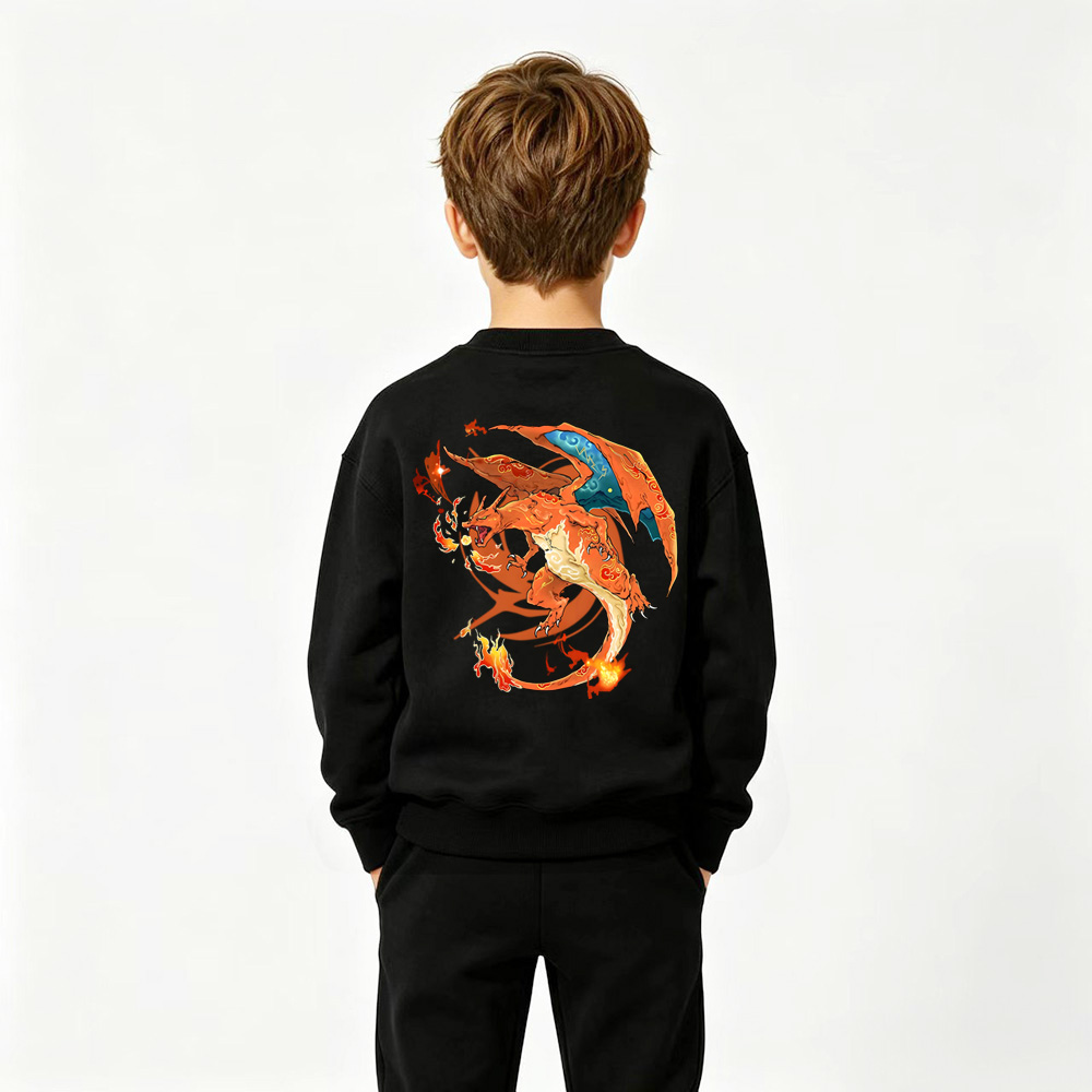 Pokémon Anime Graphic Crewneck Sweatshirt for Charizard Kids Cartoon Print Cotton Tee