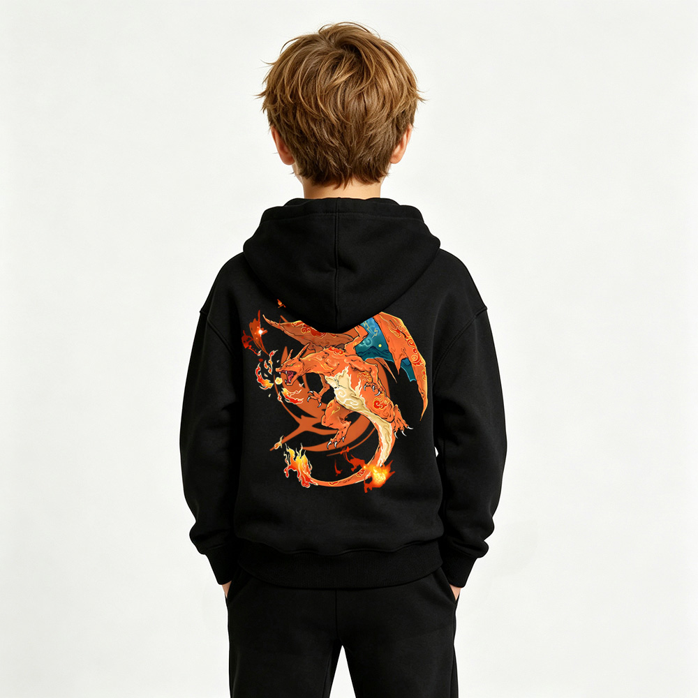 Pokémon Anime Graphic Hoodie for Charizard Kids Cartoon Print Cotton Tee