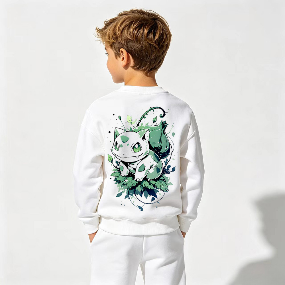 Pokémon Anime Graphic Crewneck Sweatshirt for Bulbasaur Kids Cartoon Print Cotton Tee