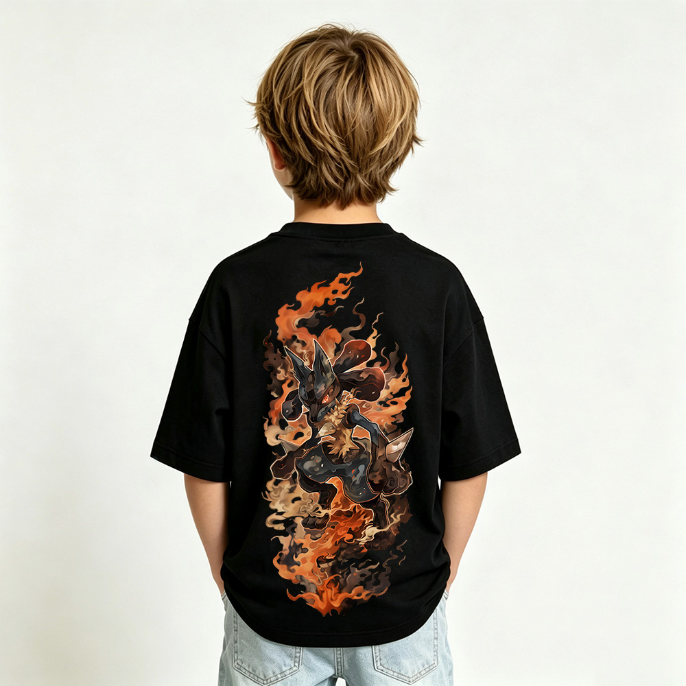 Pokémon Anime Graphic T-Shirt for Lucario Kids Cartoon Print Cotton Tee
