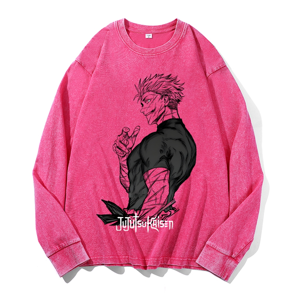 Deep Washed Vintage Anime Print  Long Sleeves T-Shirt-AnimeClothe