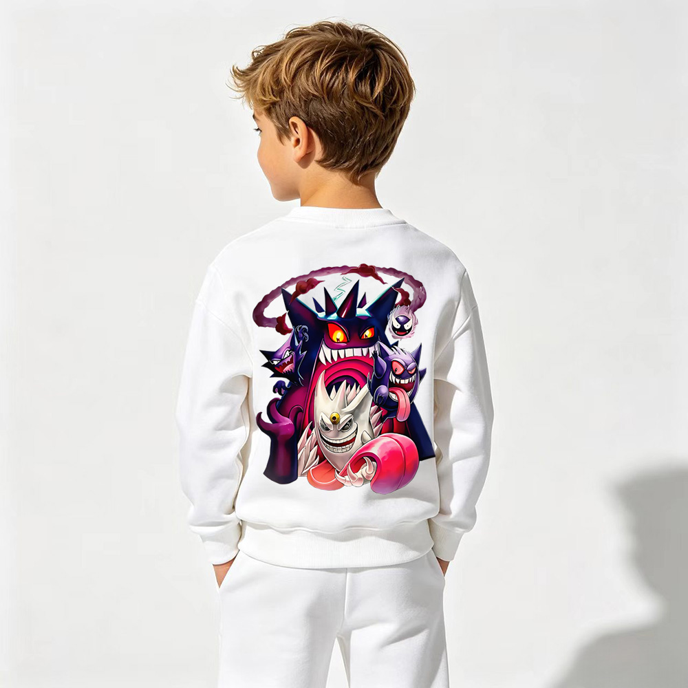 Pokémon Anime Graphic Crewneck Sweatshirt for Gengar Kids Cartoon Print Cotton Tee