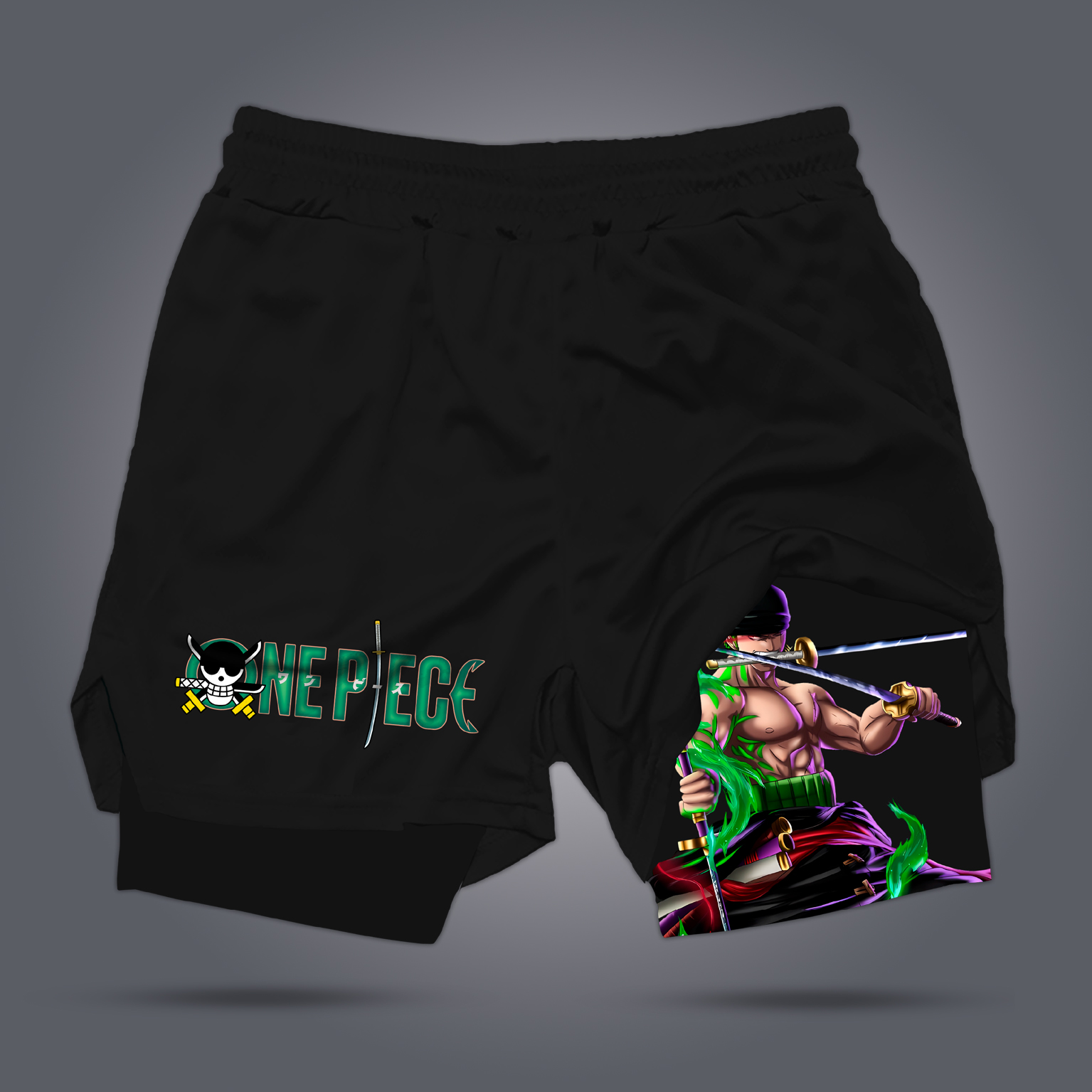 Unisex Anime Print Drawstring Double Layer Shorts-AnimeClothe