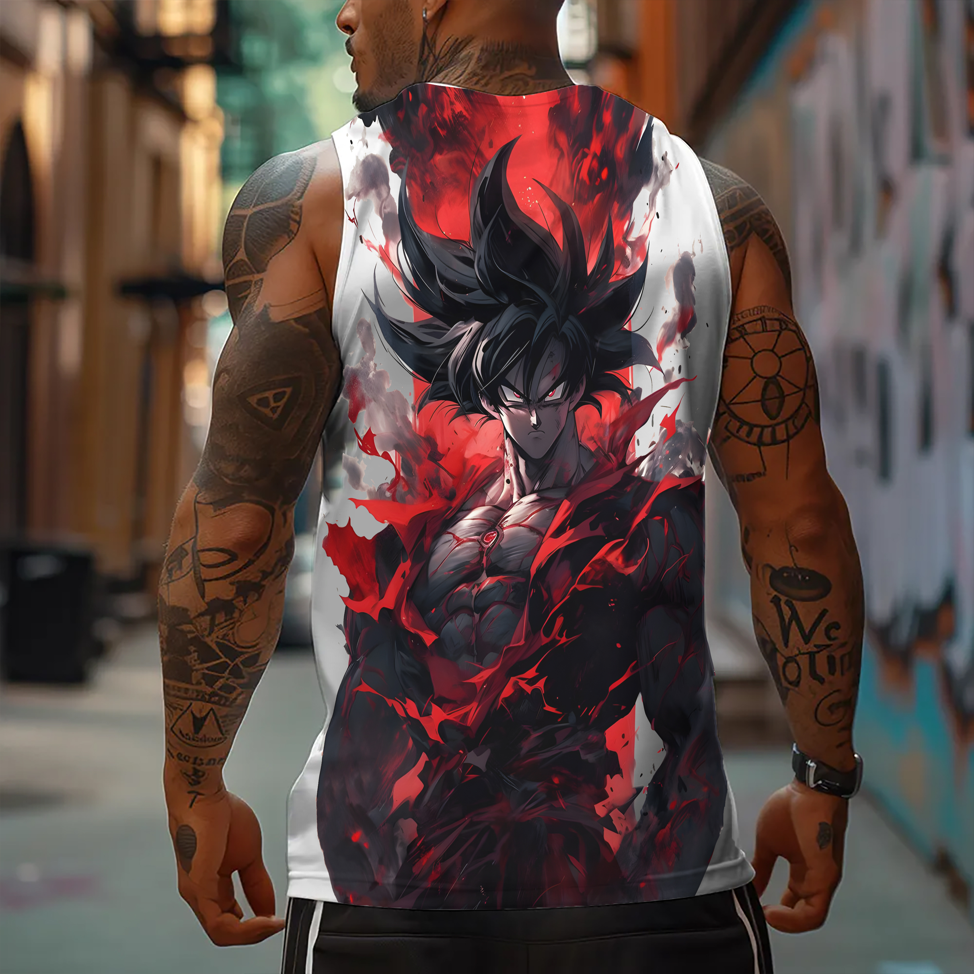 Oversized Anime Print Gym Tank Top