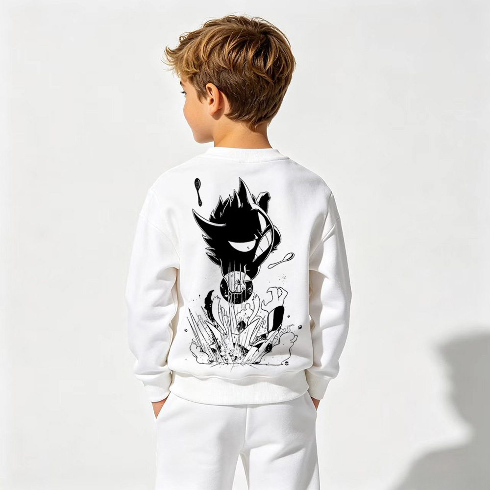 Pokémon Anime Graphic Crewneck Sweatshirt for Gengar Kids Cartoon Print Cotton Tee