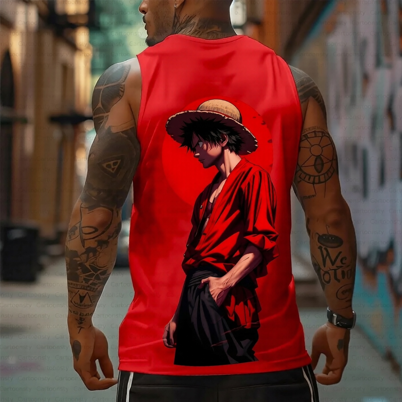 Oversized Anime Print Gym Tank Top