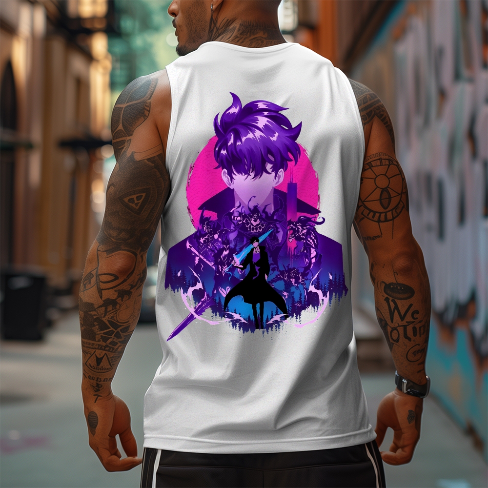Oversized Anime Print Gym Tank Top-AnimeClothe