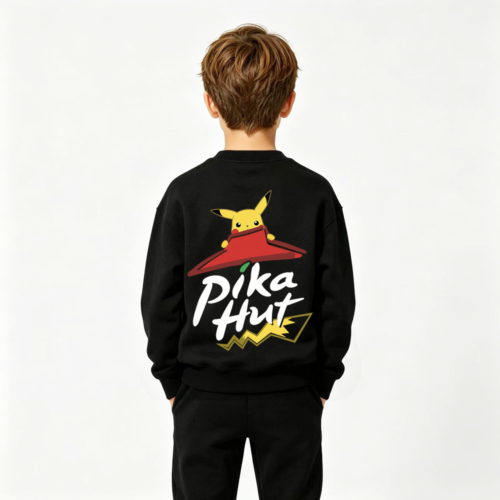 Pokémon Anime Graphic Crewneck Sweatshirt for Pikachu Kids Cartoon Print Cotton Tee