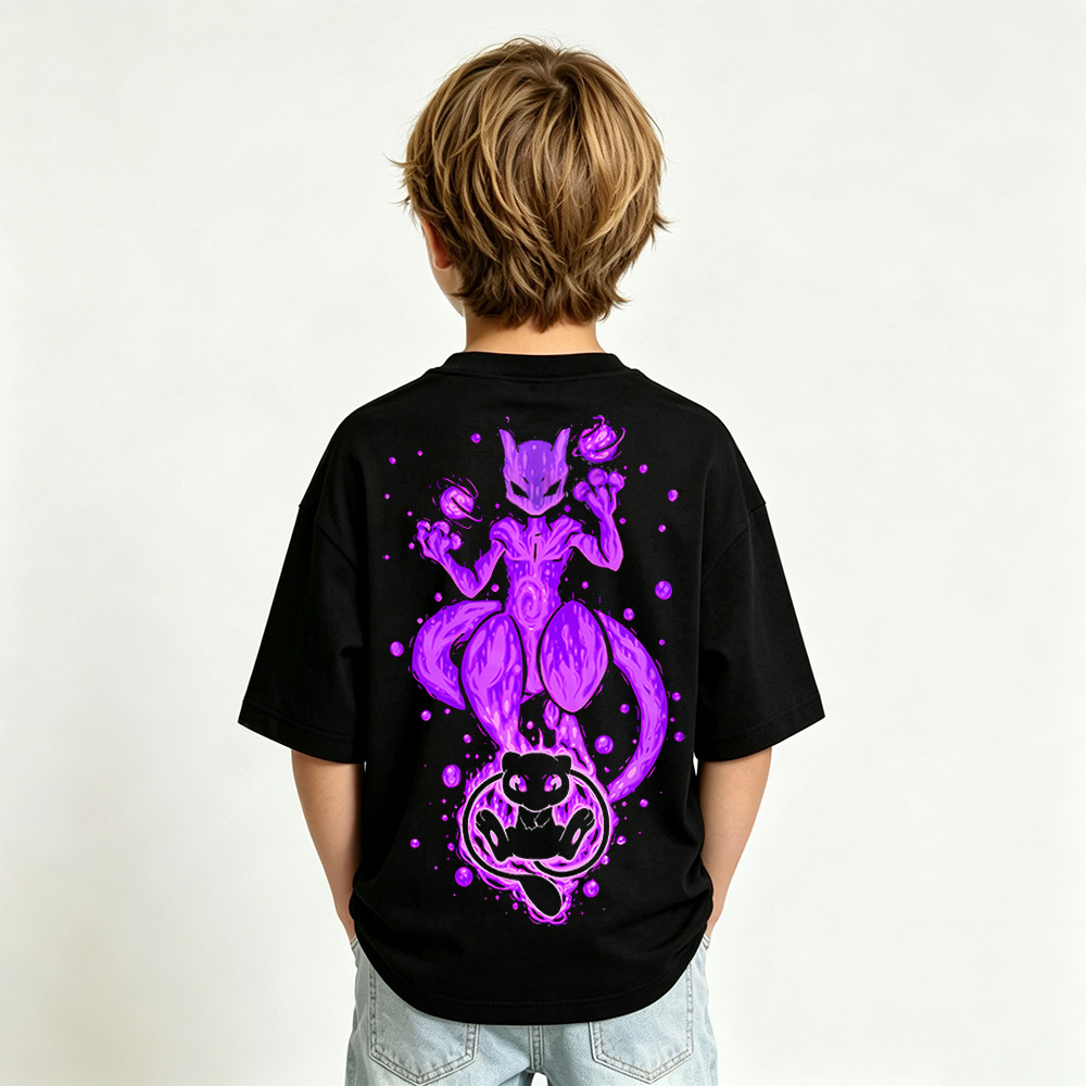 Pokémon Anime Graphic T-Shirt for Mewtwo Kids Cartoon Print Cotton Tee