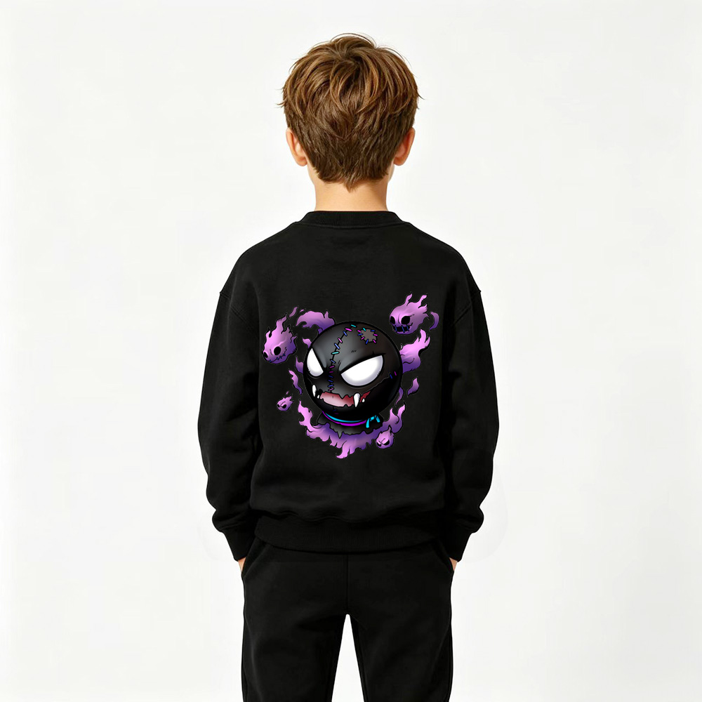 Pokémon Anime Graphic Crewneck Sweatshirt for Gengar Kids Cartoon Print Cotton Tee