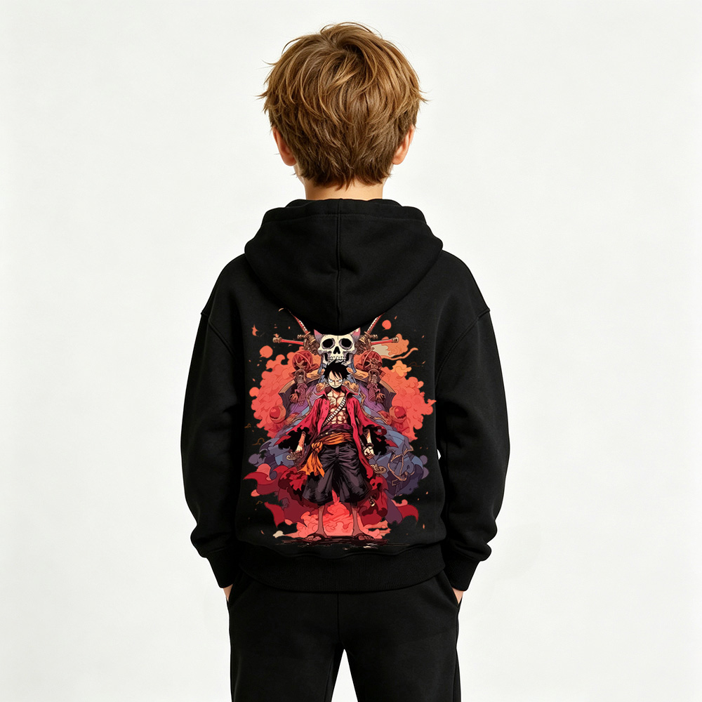 One Piece Anime Graphic Hoodie for Luffy Kids Cartoon Print Cotton Tee