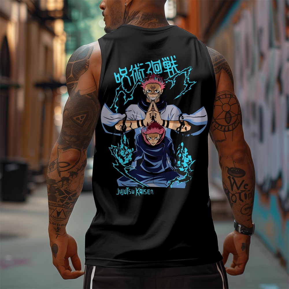 Oversized Anime Print Gym Tank Top-AnimeClothe
