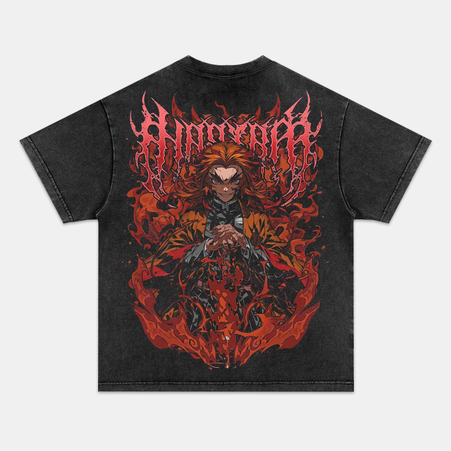 FLAME HASHIRA UNISEX ANIME INSPIRED VINTAGE OVERSIZED TEE丨DEMON SLAYER-[BACK]
