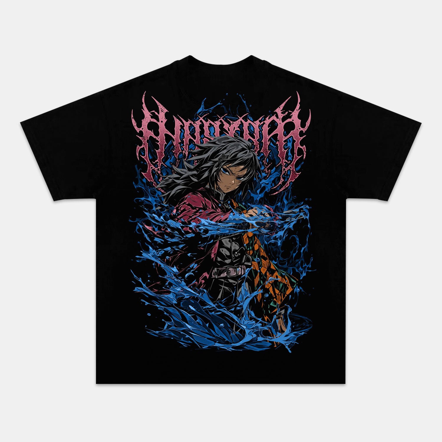 GIYU TOMIOKA UNISEX ANIME INSPIRED VINTAGE OVERSIZED TEE  DEMON SLAYER-[BACK]