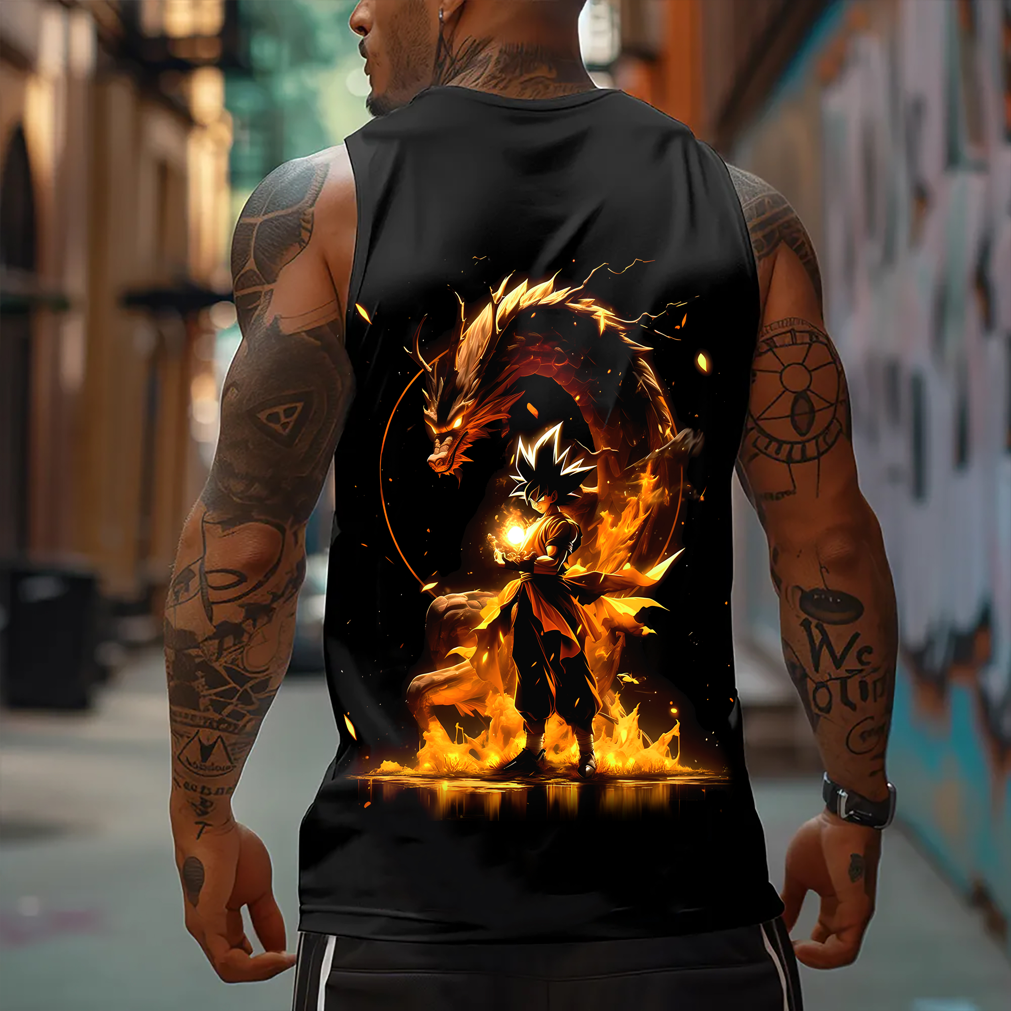 Oversized Anime Print Gym Tank Top